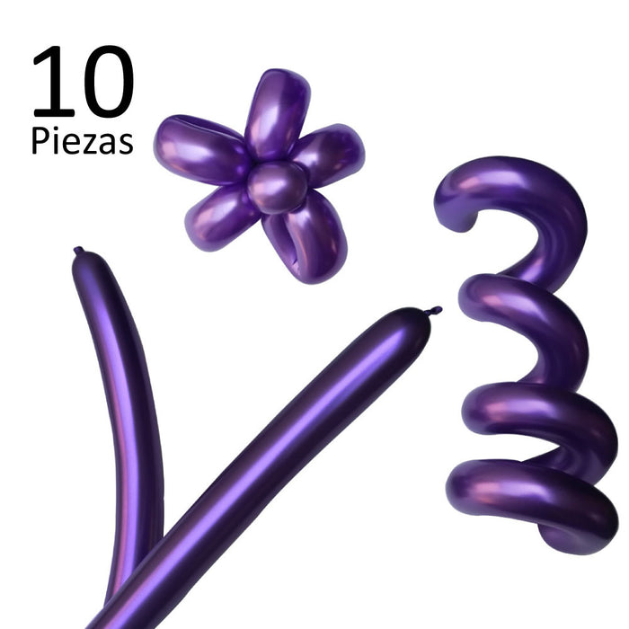 10 Globos Látex Chrome Morado 260 Salchicha Cromados