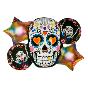 Set de 5 Globos Metálicos Halloween Dia de Muertos "Calavera con Estrellas"