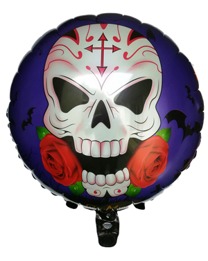 Globo Metálico Redondo Halloween 18" Calavera con Rosas