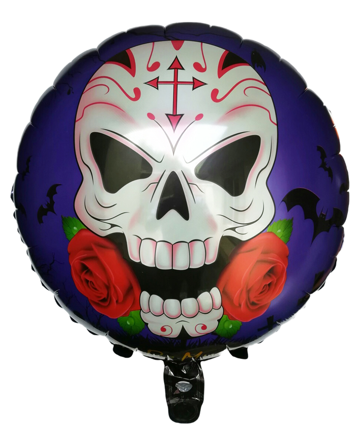 Globo Metálico Redondo Halloween 18" Calavera con Rosas