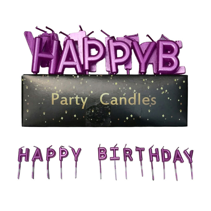 Set de Velas Happy Birthday acabado Metálico Morado