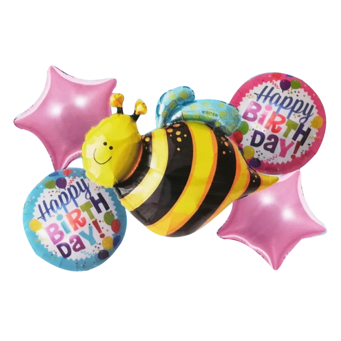 Set de 5 Globos Metálicos "Abejita Happy Birthday"