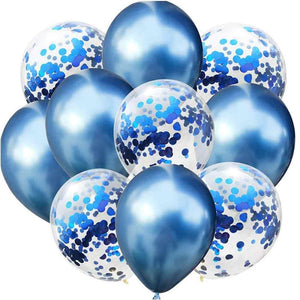 Kit 10 Globos 5 Chrome con 5 Confeti Azul-Azul Tamaño 12"