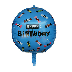 Globo Metálico Esférico 4D Happy Birthday Azul Tamaño 22"