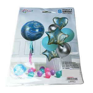 Kit de 8 Globos con Globo Esférico 4D y Flecos - Azul