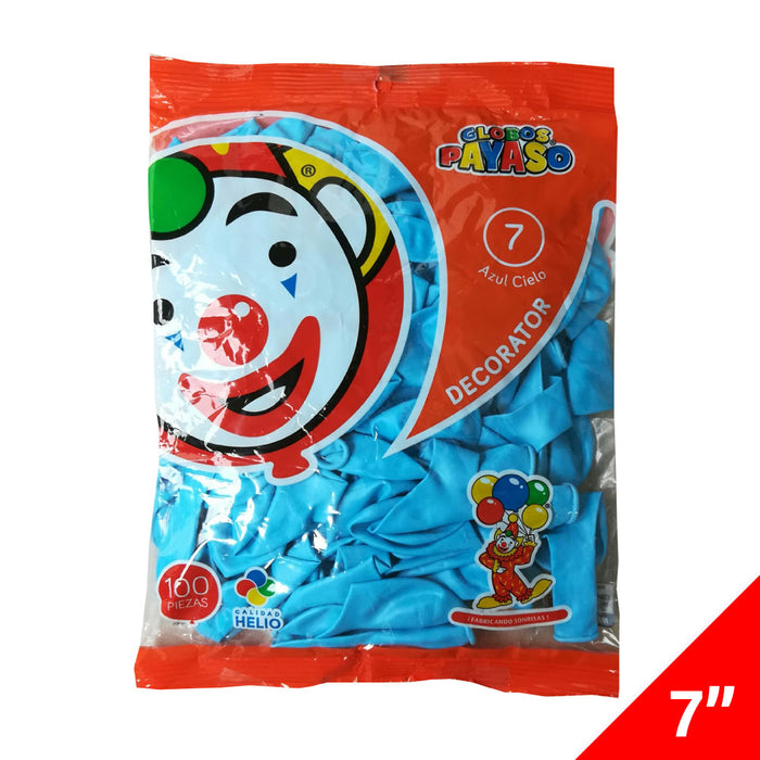 100 Globos Látex Liso Azul Cielo Tamaño 7" Payaso