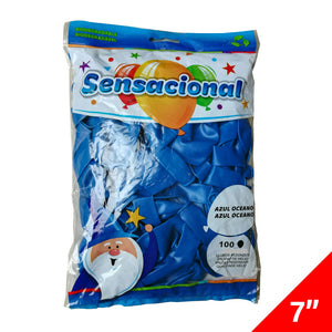 100 Globos Látex Liso Azul Océano Tamaño 7" Sensacional