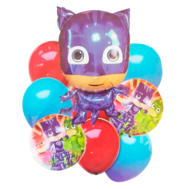 Set de 9 Globos Metálicos y Latex "Catboy" de Heroes en Pijamas