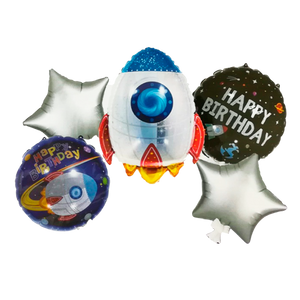 Set de 5 Globos Metálicos "Cohete Espacial Happy Birthday"