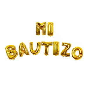 Letrero de Globos Metálicos MI BAUTIZO Dorado - Tamaño 14"