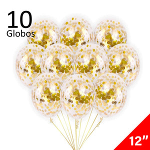 10 Globos Transparentes con Confeti Dorado Tamaño 12" Látex