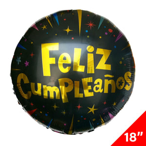 Globo Metálico Redondo Feliz Cumpleaños 18" Negro/Picos