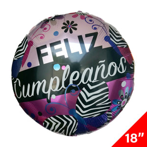 Globo Metálico Redondo Feliz Cumpleaños 18" Rosa/Mariposa