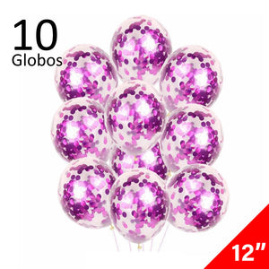 10 Globos Transparentes con Confeti Fiusha Tamaño 12" Látex