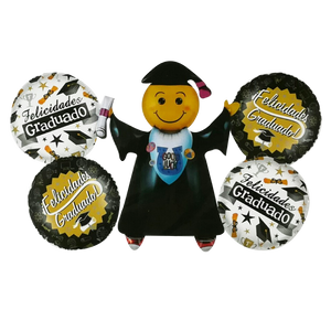 Set de 5 Globos Metálicos Graduación "Felicidades Graduado Monito con Toga"