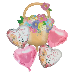 Set de 5 Globos Metálicos "Felíz Día Mamá con Canasta"