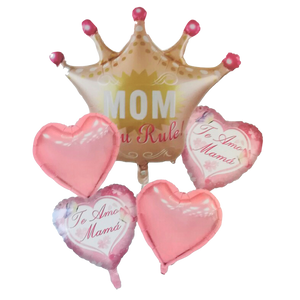 Set de 5 Globos Metálicos "Te Amo Mamá con Corona"