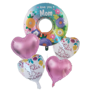 Set de 5 Globos Metálicos "Felíz Día Mamá con Dona"