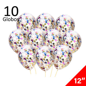 10 Globos Transparentes con Confeti Multicolor Tamaño 12" Látex