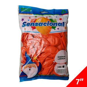 100 Globos Látex Liso Naranja Tamaño 7" Sensacional