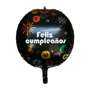 Globo Metálico Esférico 4D Feliz Cumpleaños Negro Tamaño 22"