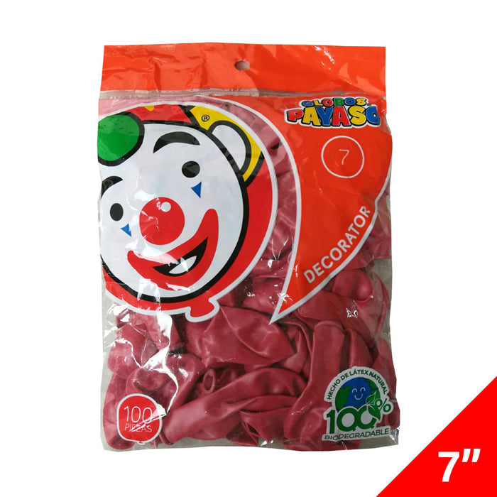 100 Globos Látex Liso Rojo Carmín Tamaño 7" Payaso