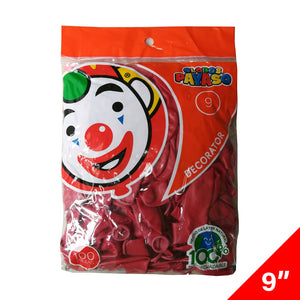 100 Globos Látex Liso Rojo Carmín Tamaño 9" Payaso