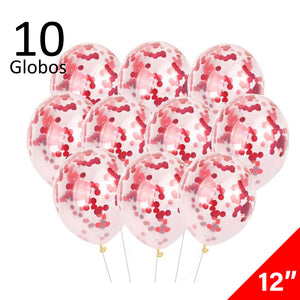 10 Globos Transparentes con Confeti Rojo Tamaño 12" Látex