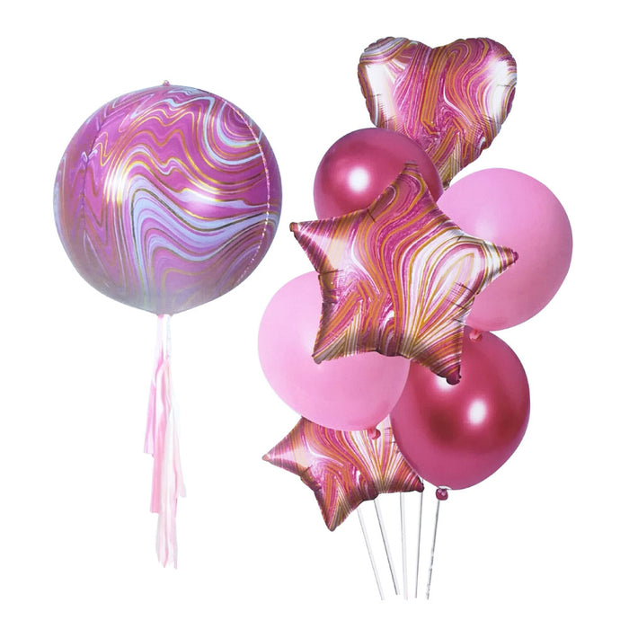 Kit de 8 Globos con Globo Esférico 4D y Flecos - Rosa