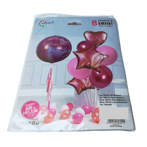 Kit de 8 Globos con Globo Esférico 4D y Flecos - Rosa