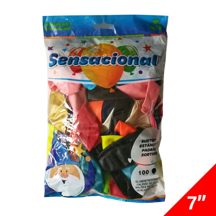 100 Globos Látex Liso Surtido Tamaño 7" Sensacional