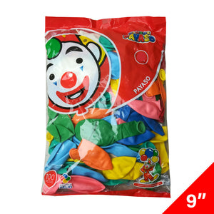 100 Globos Látex Liso Surtido Tamaño 9" Payaso