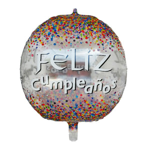 Globo Metálico Esférico 4D Feliz Cumpleaños Transparente Tamaño 22"