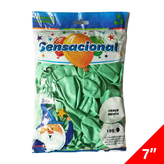 100 Globos Látex Liso Verde Menta Tamaño 7" Sensacional